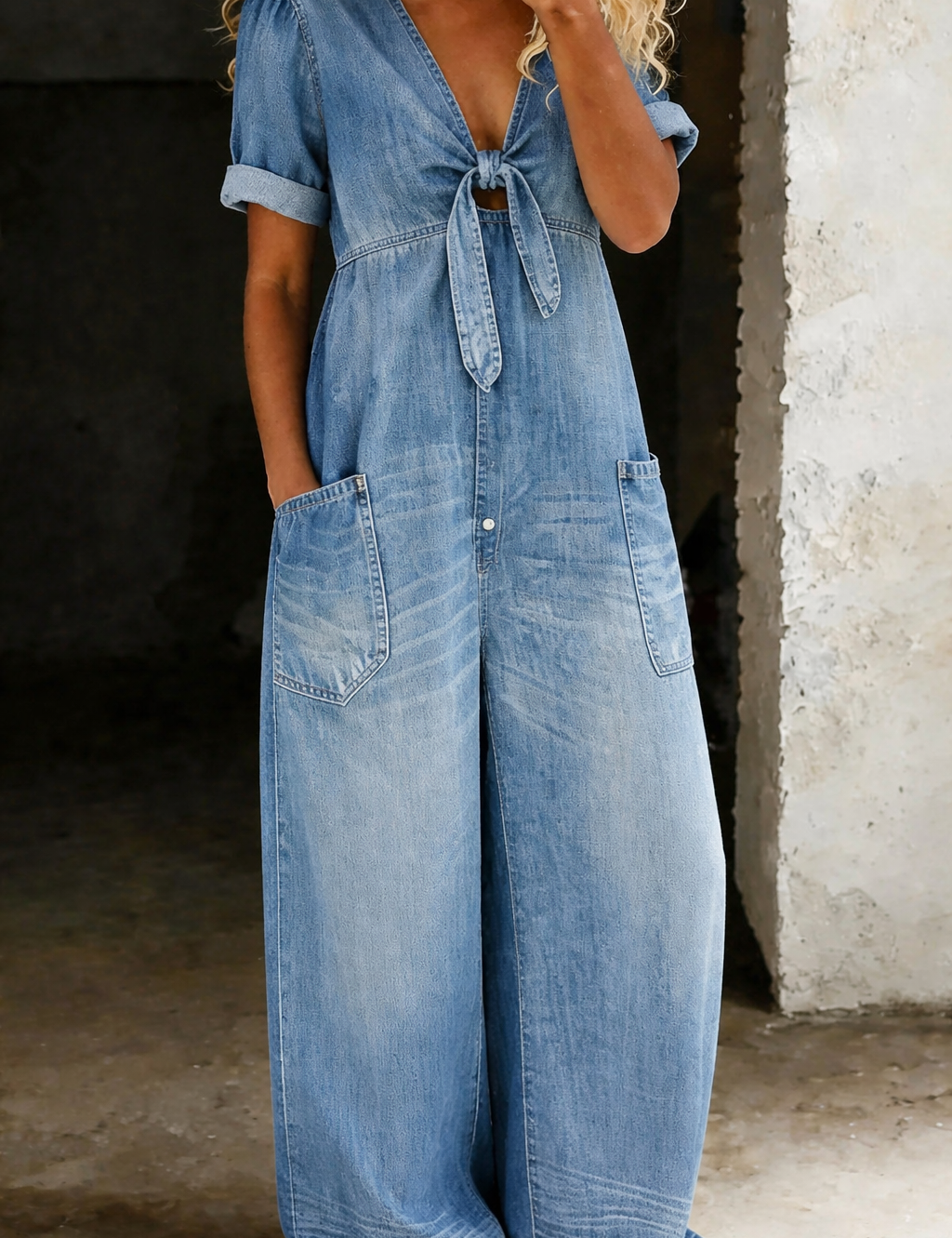 Maya™ | Salopette en denim avec décolleté en V