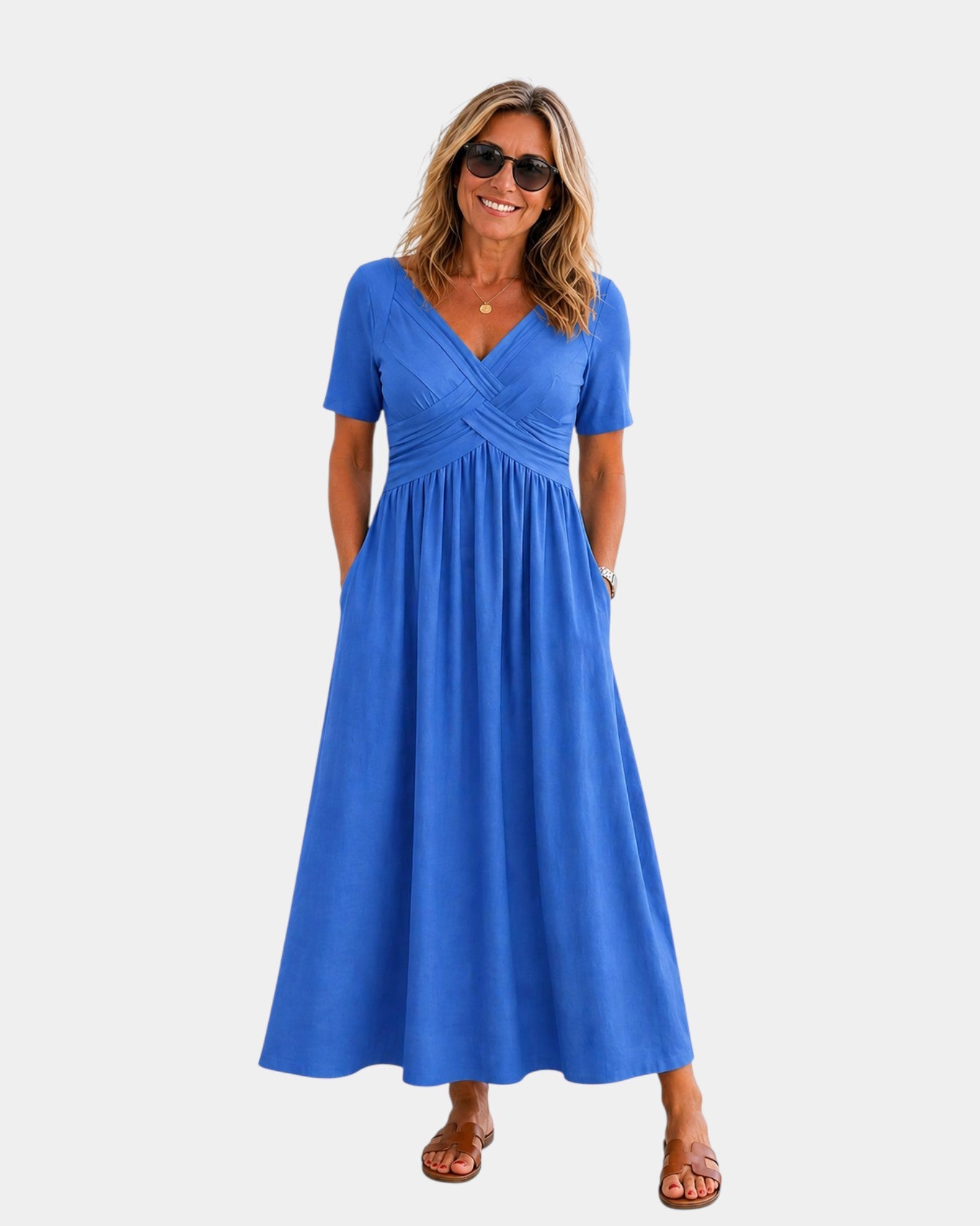 Adriennette | Robe avec décolleté en V croisé et poches