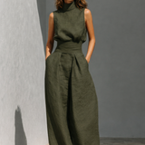 Maria | Ensemble minimaliste de top et de pantalons larges en coton et lin pour femme