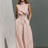 Maria | Ensemble minimaliste de top et de pantalons larges en coton et lin pour femme