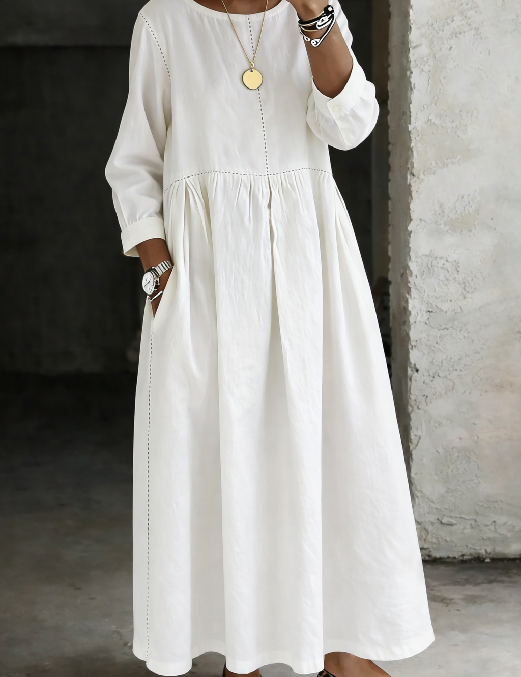 Melissa™ | Robe en denim avec décolleté rond et manches longues