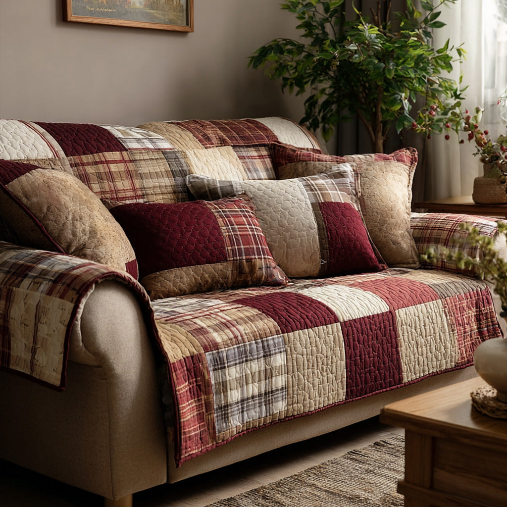 Farmhouse Patchwork Quilted Sofa Cover NCU0VT365