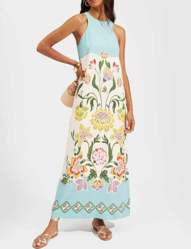 Ava | Robe midi sans manches avec imprimé floral Resort Sunshine