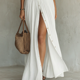 Robe maxi plissée en lin blanc
