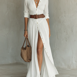Robe maxi plissée en lin blanc