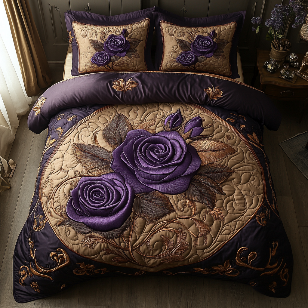 Purple Rose 3-Piece Quilted Bedding Set NCU0VT119
