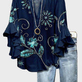Freja | Top floral turquoise