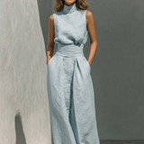 Maria | Ensemble minimaliste de top et de pantalons larges en coton et lin pour femme
