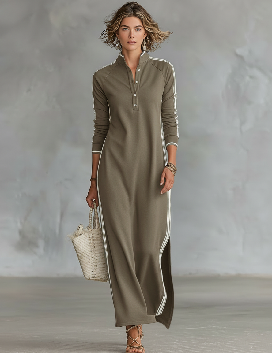 Robe Maxi Sweat Col Boutonné