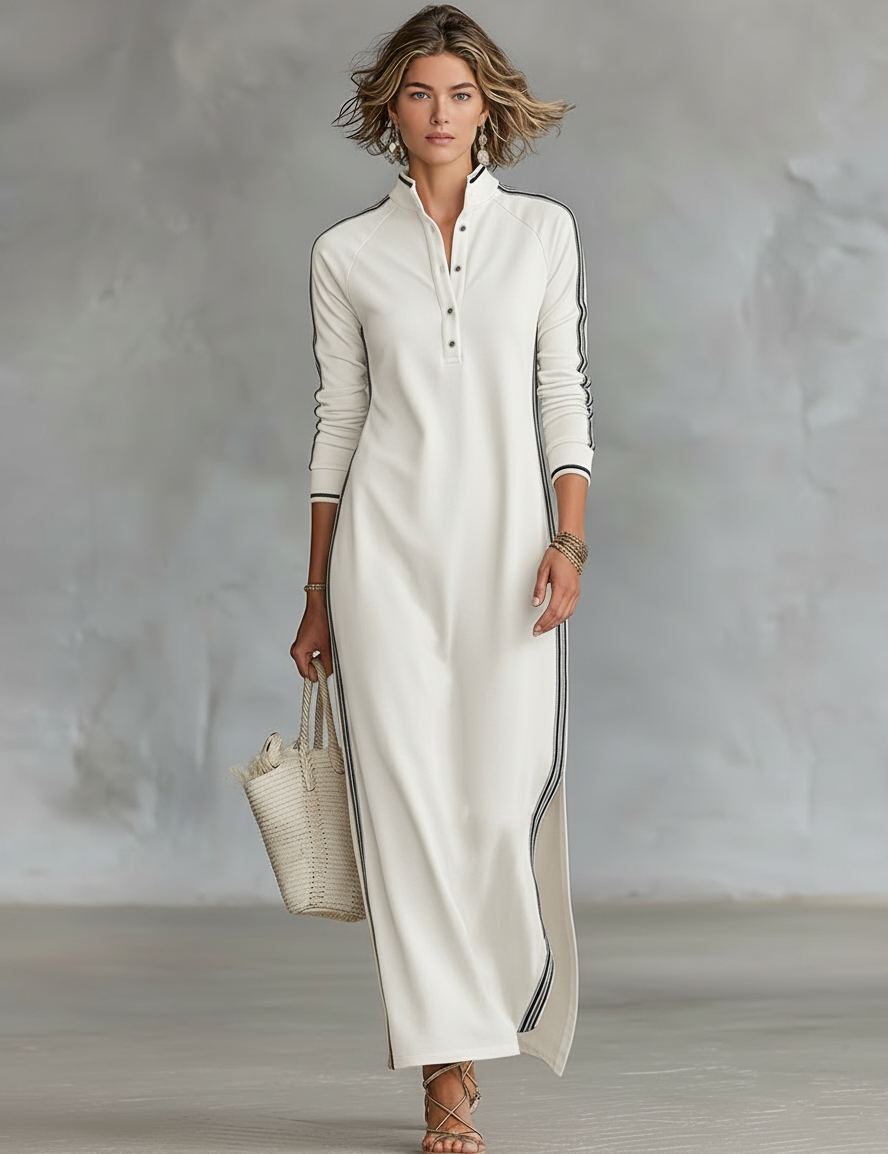 Robe Maxi Sweat Col Boutonné