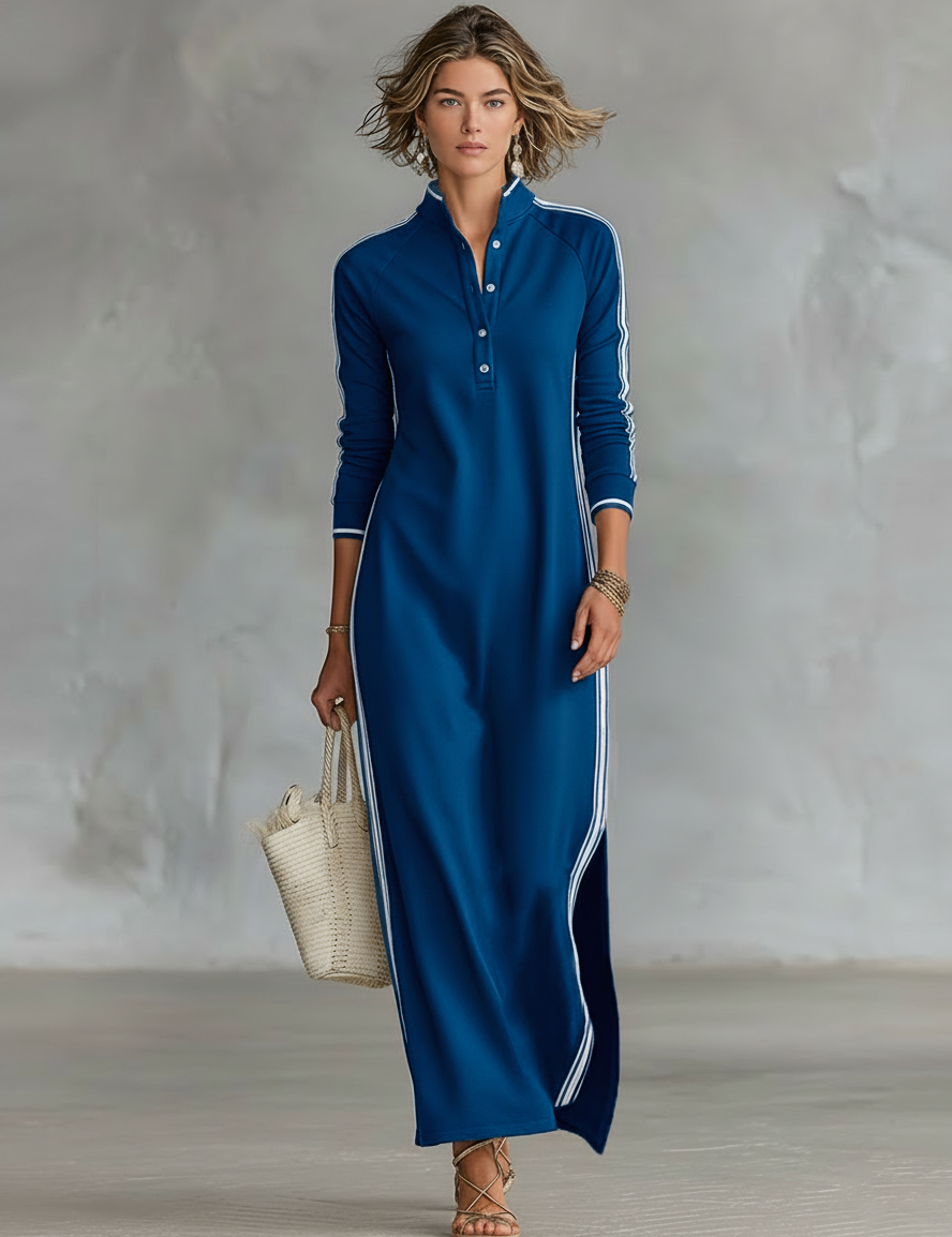 Robe Maxi Sweat Col Boutonné