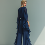 Ensemble Chiffon Bleu Marine Volants