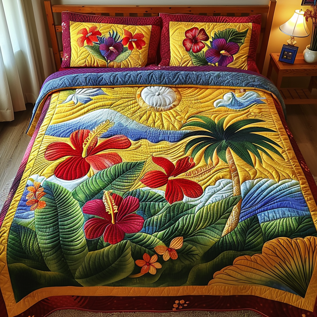 Hibiscus 3-Piece Quilted Bedding Set NCU0VT172