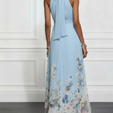Rosalyn | Robe Maxi Chiffon avec Fleurs Bleues