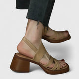 Sandales à Talon Bloc Beige Femme | Élégantes Printemps Été