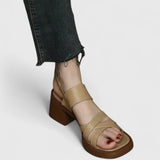 Sandales à Talon Bloc Beige Femme | Élégantes Printemps Été