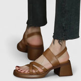 Sandales à Talon Bloc Beige Femme | Élégantes Printemps Été