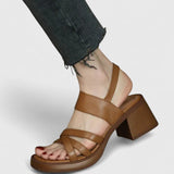 Sandales à Talon Bloc Beige Femme | Élégantes Printemps Été