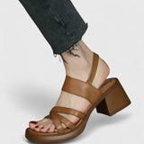 Sandales à Talon Bloc Beige Femme | Élégantes Printemps Été