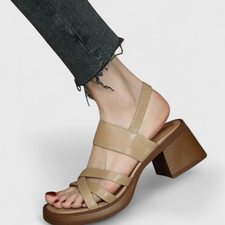 Sandales à Talon Bloc Beige Femme | Élégantes Printemps Été