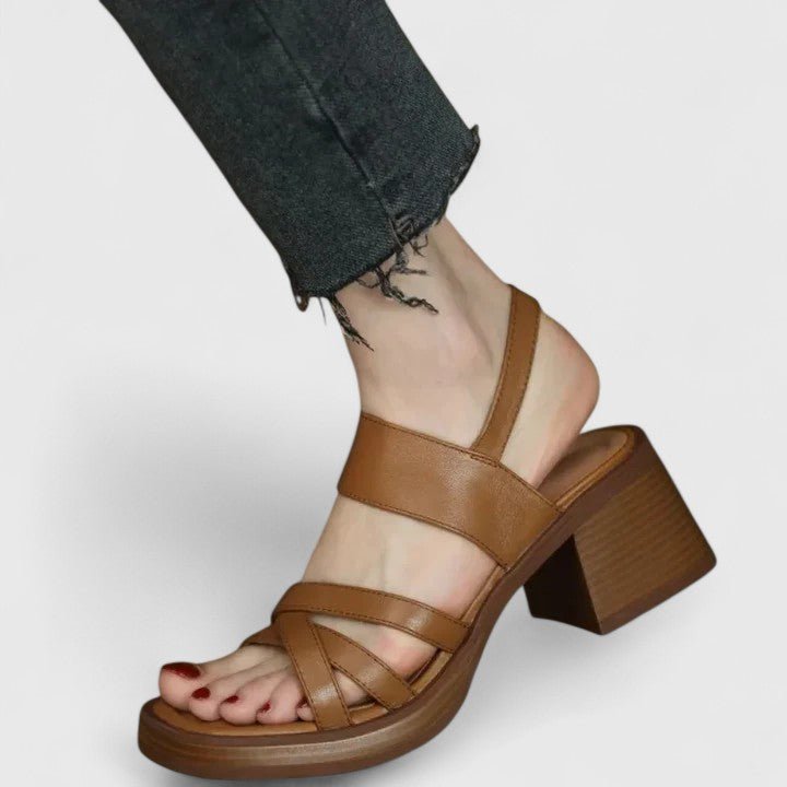 Sandales à Talon Bloc Beige Femme | Élégantes Printemps Été