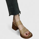 Sandales à Talon Bloc Beige Femme | Élégantes Printemps Été