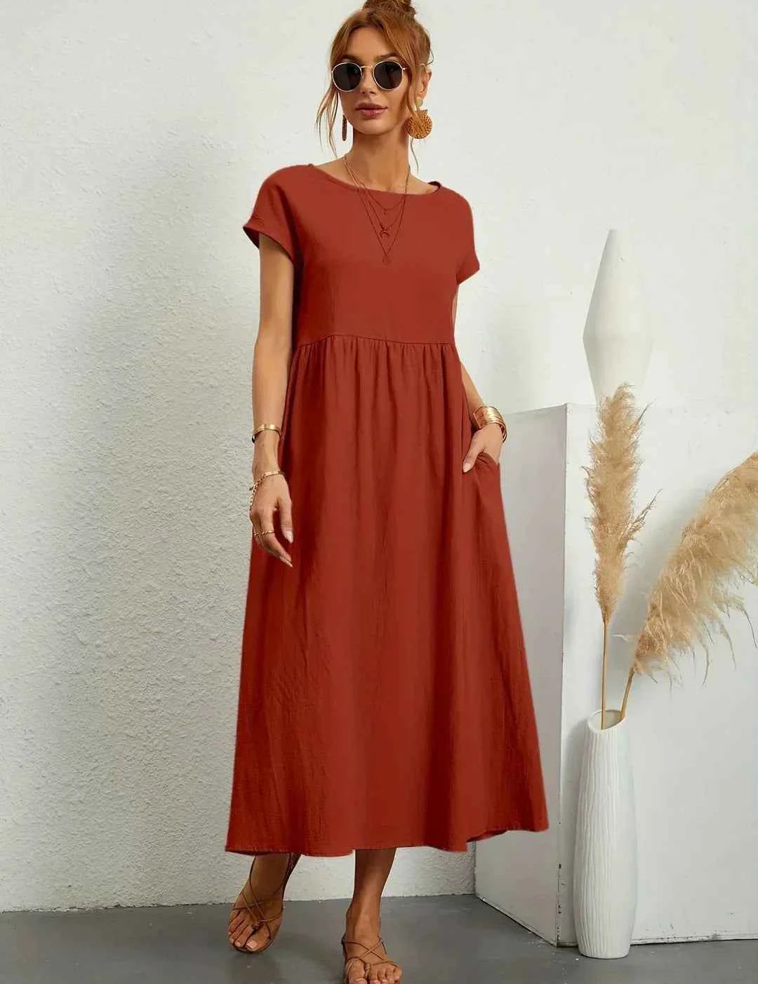 Robe Légère En Coton Doux Avec Poches