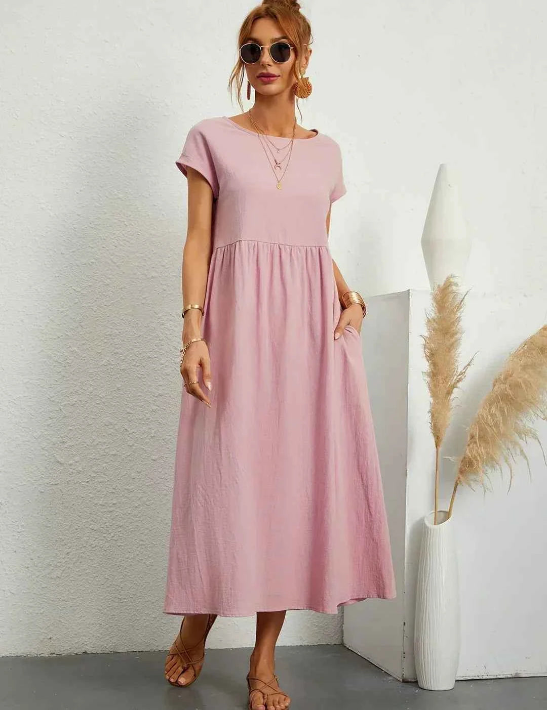 Robe Légère En Coton Doux Avec Poches