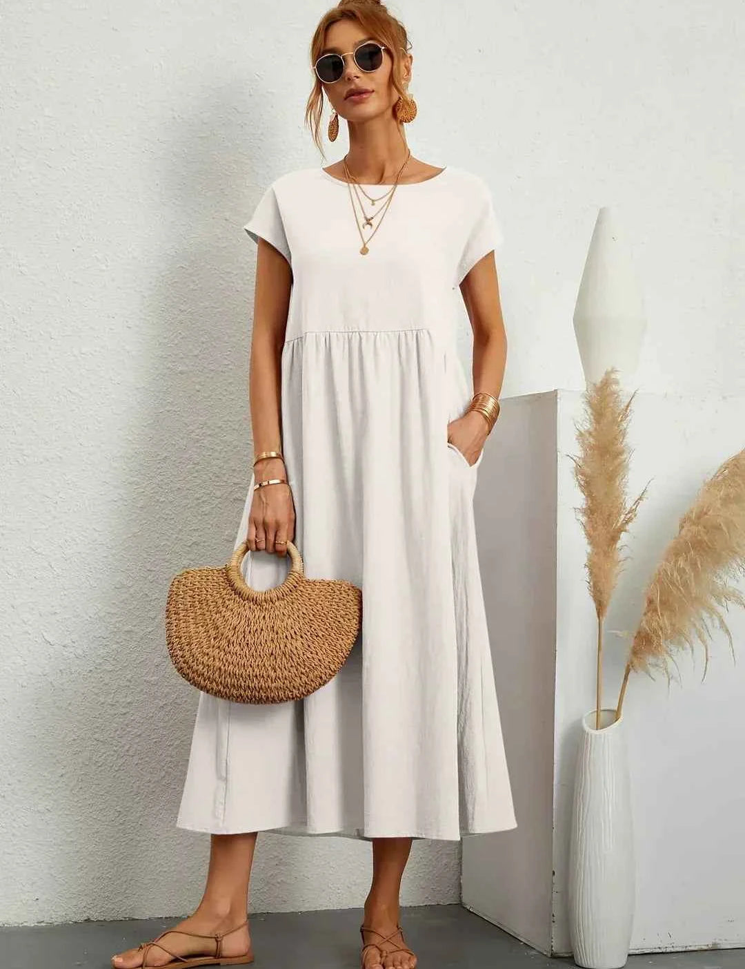 Robe Légère En Coton Doux Avec Poches