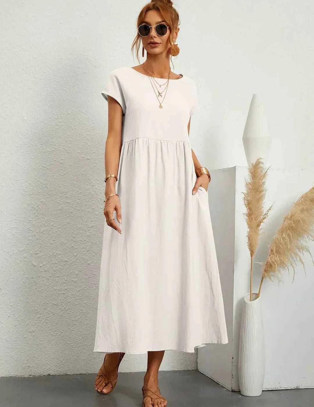 Robe Légère En Coton Doux Avec Poches