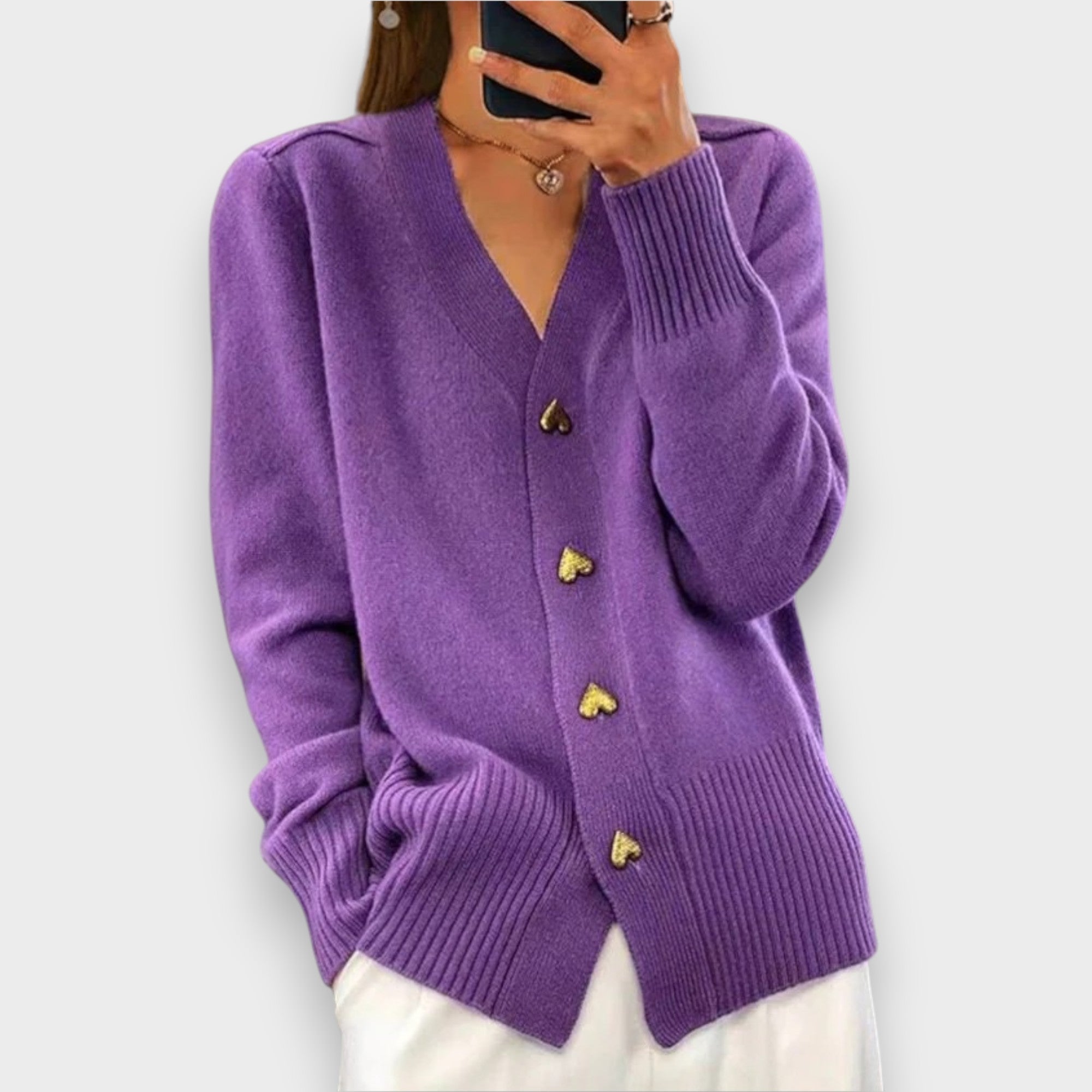 Armelle | Cardigan Élégant avec Boutons en Forme de Cœur