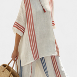 Ludovica – haut à rayures multicolores sophistiqué et pantalons méditerranéens