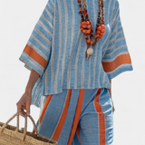 Valeria – haut rayé terracotta sophistiqué et pantalons décontractés