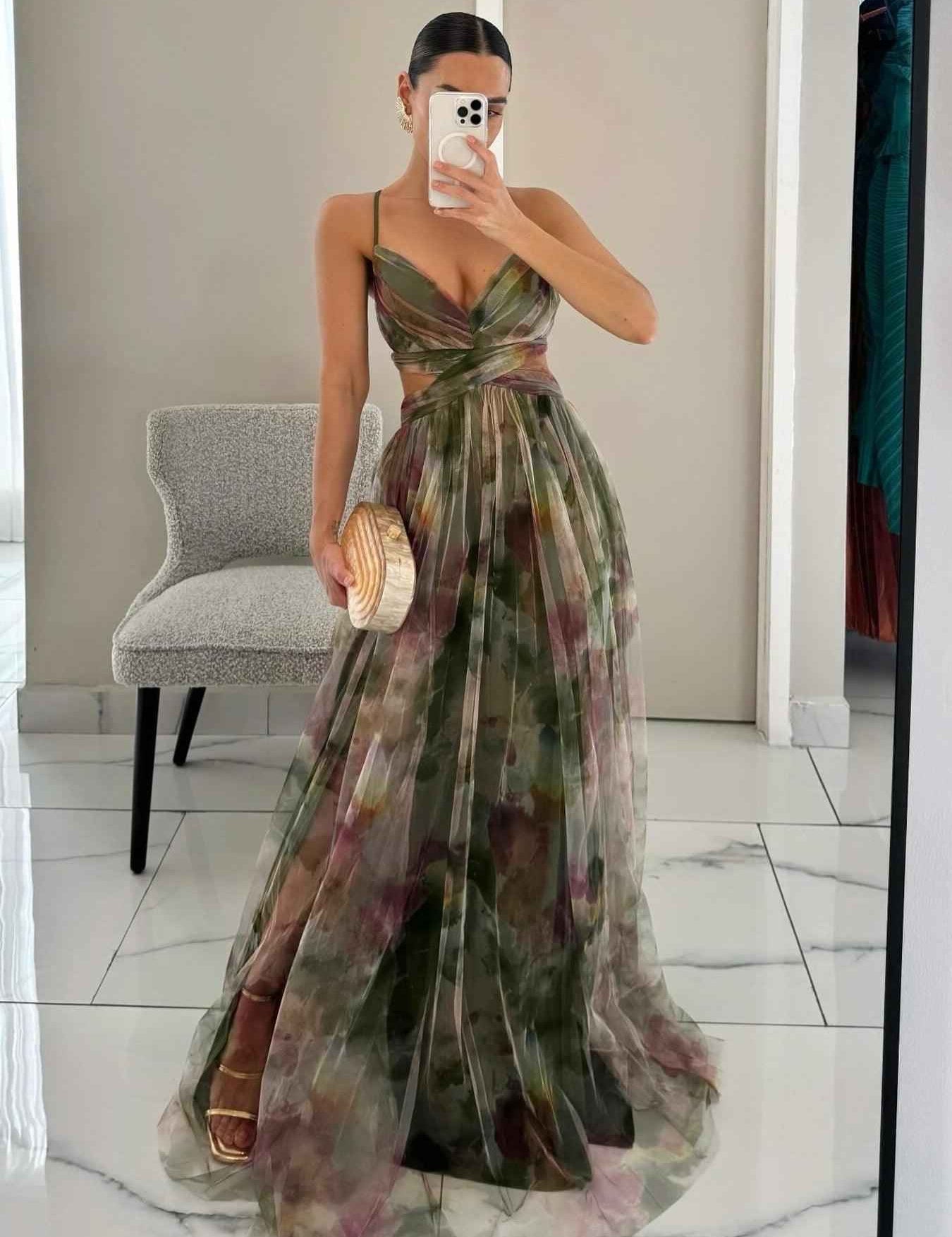 Karen | Robe Maxi Imprimée Fleurie avec Col V