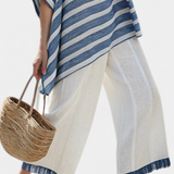 Ornella – top bleu sophistiqué à rayures et pantalon avec détails en bas
