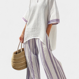 Allegra – blouse confortable et pantalons à rayures en bambou