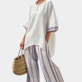 Allegra – blouse confortable et pantalons à rayures en bambou
