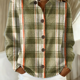 Nicole | Cardigan vert olive à carreaux à boutons