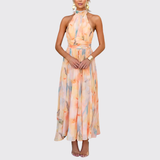 Leah™ | Robe maxi élégante en chiffon avec décolleté halter