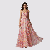 Elodie™ | Robe de soirée longue avec motif aquarelle