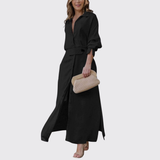 Jeanine™ | Robe longue en lin avec ceinture
