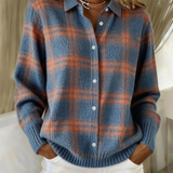 Camille | Cardigan chaud bleu à carreaux