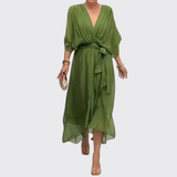 Moniek™ | Robe midi plissée élégante avec nœud