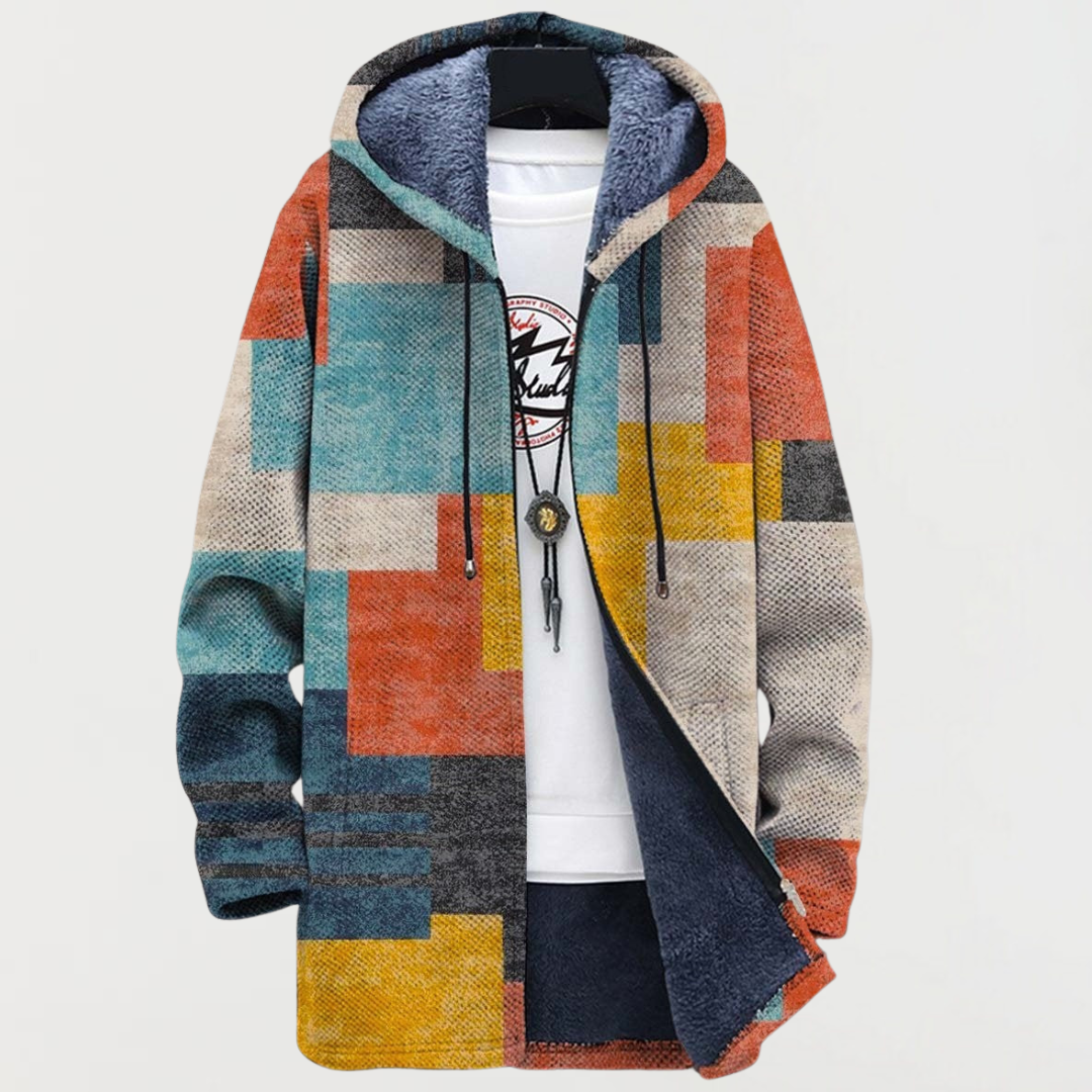 Yvonne - Manteau en Bloc de Couleurs Géométriques