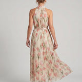 Aurelle | Robe Midi Fleurie à Encolure Halter