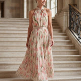 Aurelle | Robe Midi Fleurie à Encolure Halter