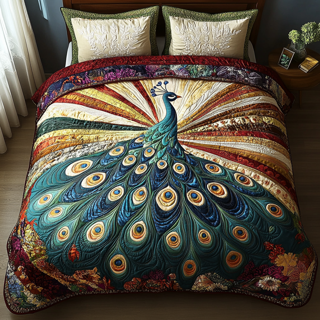 Peacock 3-Piece Quilted Bedding Set NCU0VT116