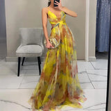 Elodie™ | Robe de soirée longue avec motif aquarelle