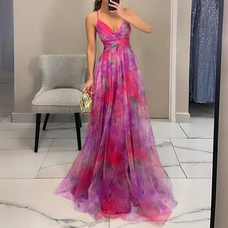 Elodie™ | Robe de soirée longue avec motif aquarelle
