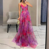 Elodie™ | Robe de soirée longue avec motif aquarelle